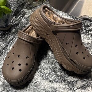 Sketchers Foamies Taupe clogs/ Faux leopard fur lining